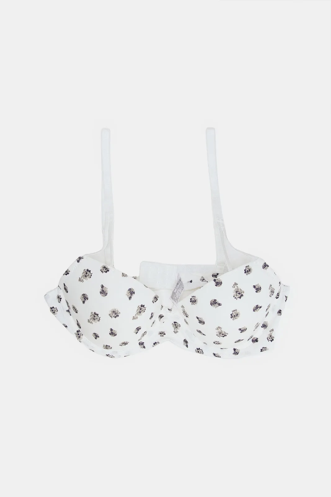 Women White And Grey Floral Plunge Bra Set (Pack of 3)