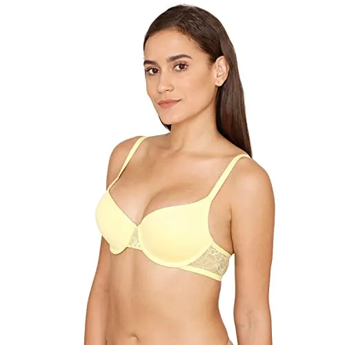 Zivame Women's Cotton Spandex Padded Wired Classic Medium Coverage T-Shirt Bra (ZI1101COREBYELW0032B_Yellow_32B)