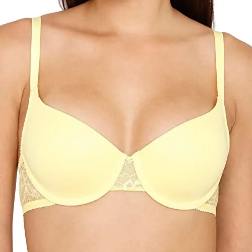 Zivame Women's Cotton Spandex Padded Wired Classic Medium Coverage T-Shirt Bra (ZI1101COREBYELW0032B_Yellow_32B)